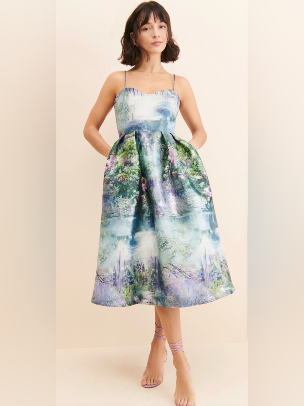 Monique Lhuillier Garden Print Metallic Dress